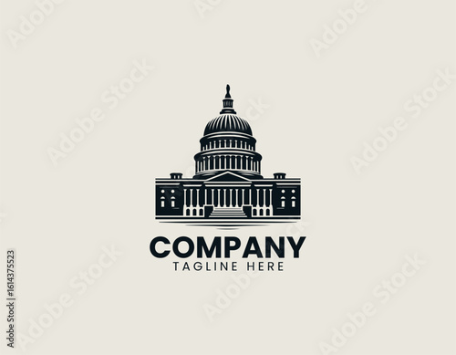 Vector logo illustration of classic capitol building with dome and pillars in elegant minimal line art government style
