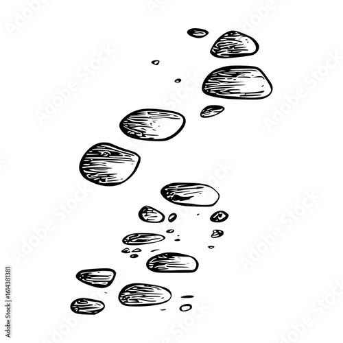 Stepping stone path silhouette and doodle vector set in sketch style for garden or outdoor use