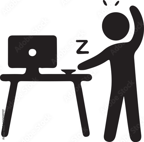 Person falling asleep at computer desk with zzz symbol tired
