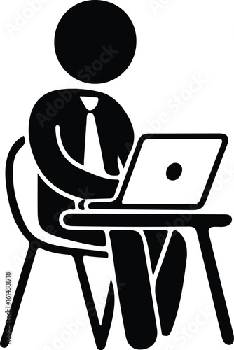 Person sitting at desk using laptop computer icon vector