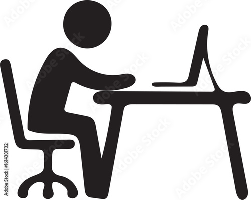 Person sitting at desk working on computer icon vector