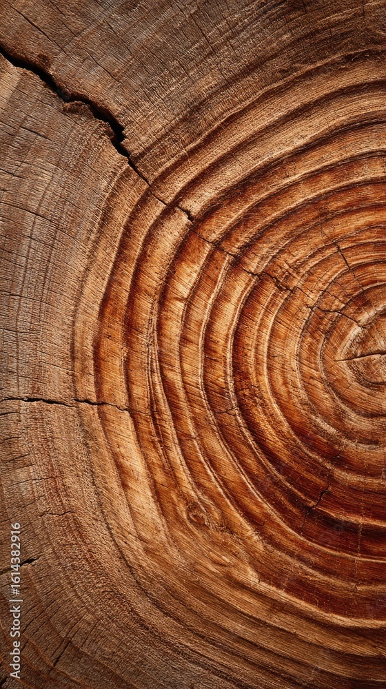 Naklejka premium Close-up of wood cross-section, showing growth rings