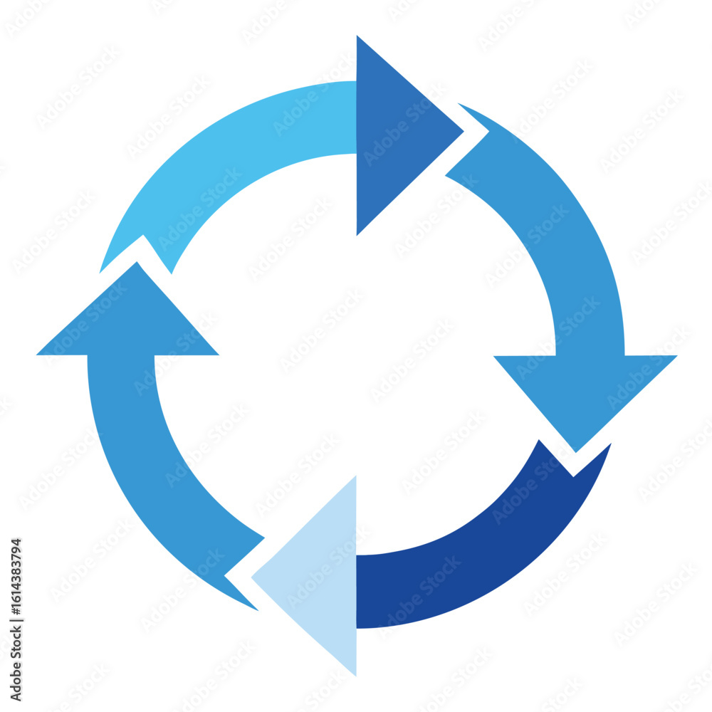 Circular Arrow Diagram in Shades of Blue Indicating Cycle or Rotation Circular Arrow Diagram in Shades of Blue Indicating Cycle or Rotation