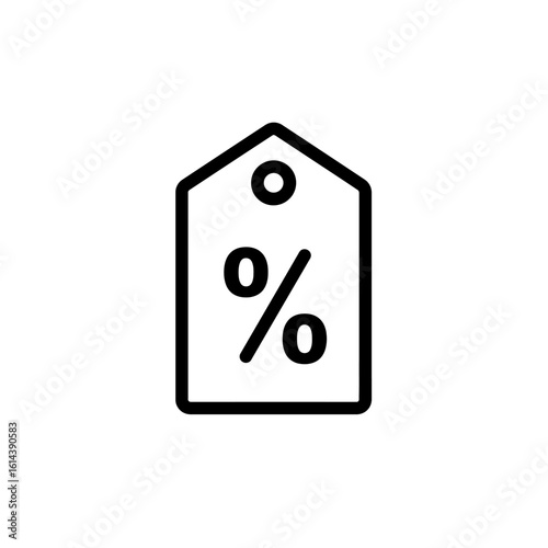 A clean, black outline icon illustrates a price tag with a percentage symbol, universally recognized as a powerful visual for sales, discounts, and promotional offers.