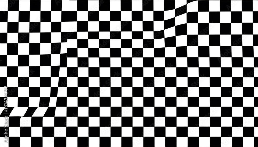 Fototapeta premium Abstract black and white checkered background with distorted perspective texture