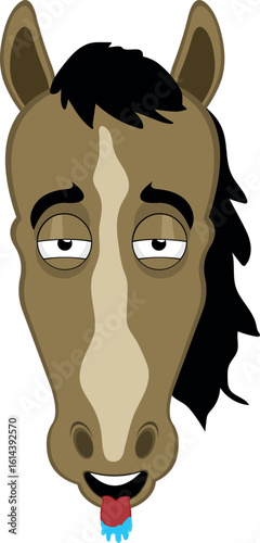 vector illustration character face horse cartoon, with a desire expression, tongue out and drooling saliva