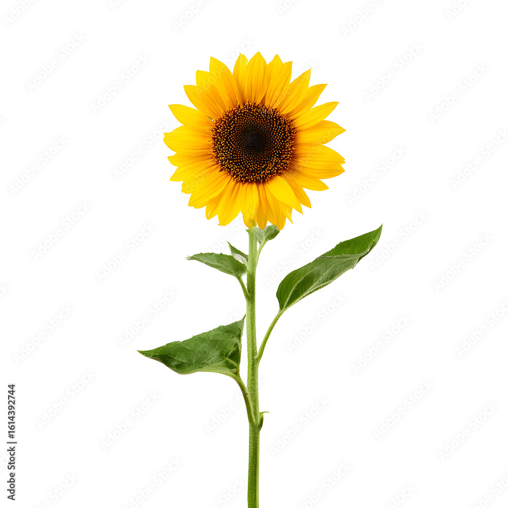Obraz premium Radiant sunflower isolated on black background showcasing vibrant petals and stem