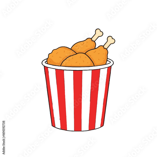 A cartoon illustration of a bucket filled with crispy fried chicken pieces.
