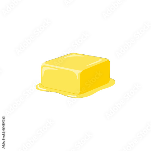 A block of melting yellow butter, isolated on a white background.