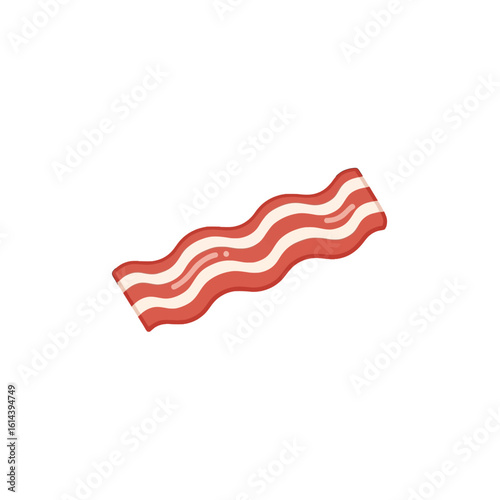 A single strip of cooked bacon, wavy and slightly curled, presented against a plain white background.