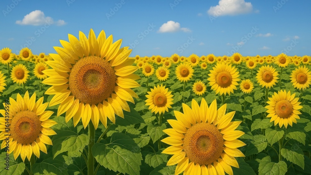 Obraz premium Vibrant sunflowers under clear sky.