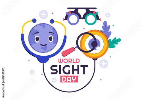World Sight Day Vector Illustration for October 10, featuring Vision Inspection, Blindness, and Visual Impairment in a Flat Style Cartoon Background