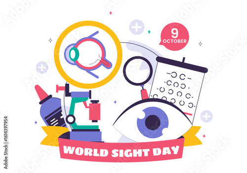 World Sight Day Vector Illustration for October 10, featuring Vision Inspection, Blindness, and Visual Impairment in a Flat Style Cartoon Background