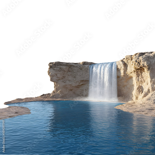 Majestic Waterfall Cascading into a Tranquil Pool Isolated on Black Background