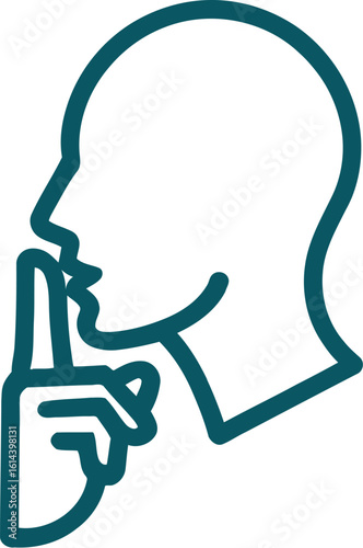A stylized illustration of a head in profile with a finger to the lips indicating silence or quiet