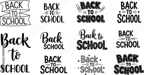 Collection of twelve back to school designs in black and white color