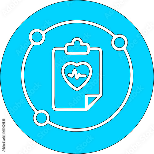 A medical icon showing a heart rate monitor on a clipboard, representing health.