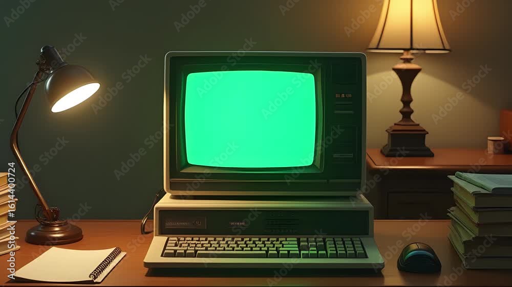 Old Computer Screen Slideshow A vintage computer monitor and an old-fashioned TV with green screens ...