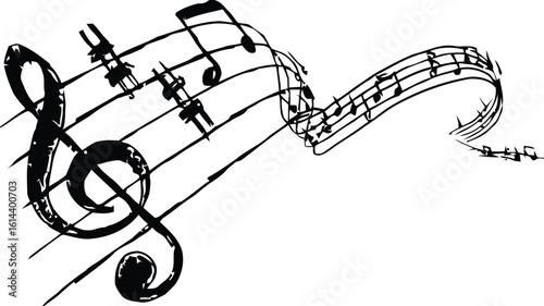 Melody flowing gracefully, a musical journey captured in artistic sketch