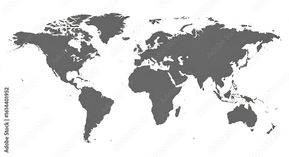 Obraz premium Simple grayscale world map, highlighting continents and countries.