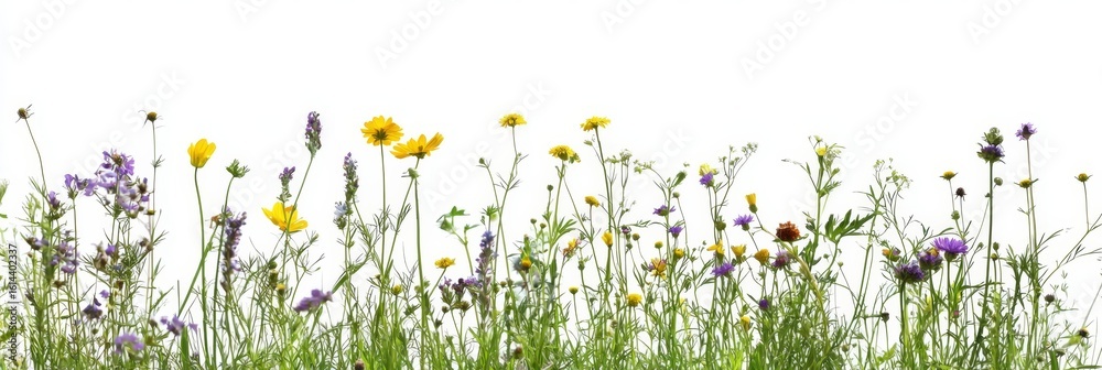 Fototapeta premium A vibrant field of wildflowers against a crisp white backdrop.