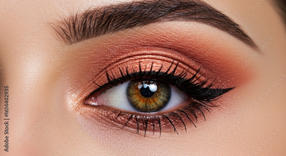 Obraz premium Close-up of an eye with colorful eyeshadow and winged eyeliner