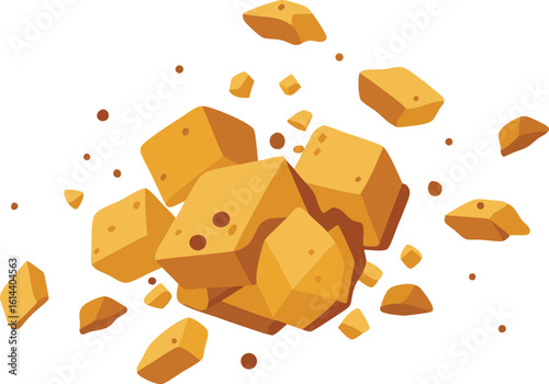 Exploding golden nuggets with dust particles