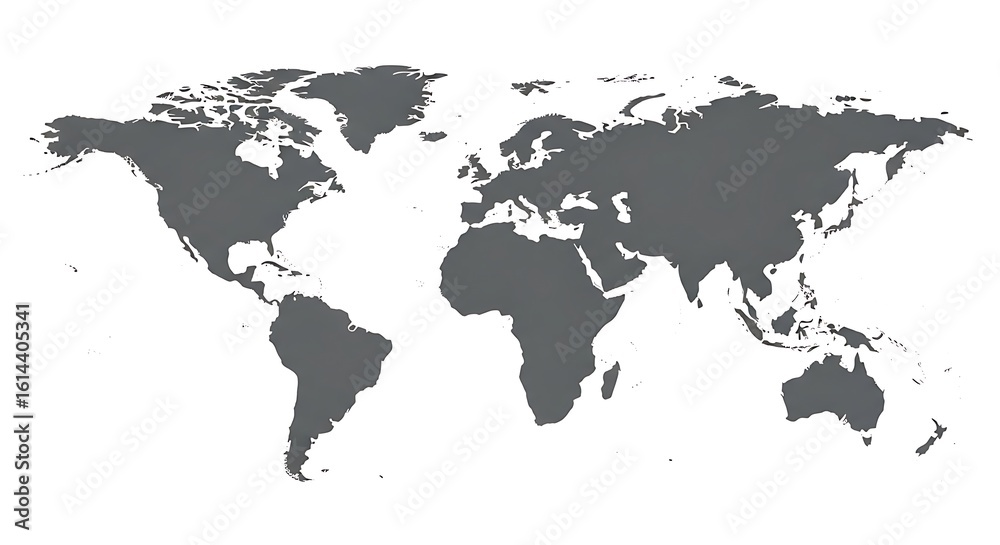 Fototapeta premium A simple grayscale world map, depicting all continents and oceans.