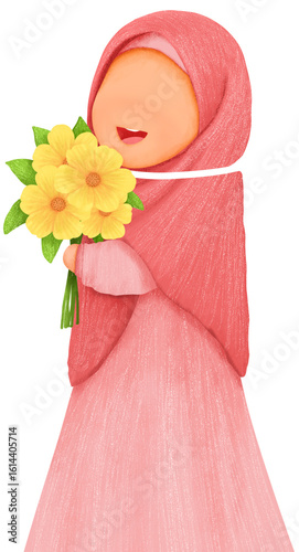 Illustration Muslim woman with flower
