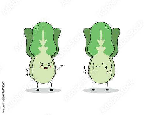 Cute lettuce cartoon character arguing doodle