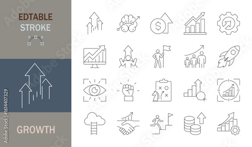 growth icon set. Editable line icons. Vector illustration.