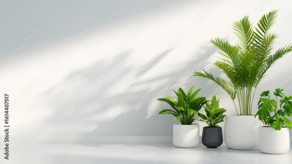 Obraz premium Green-themed design with potted plants arranged for visual harmony