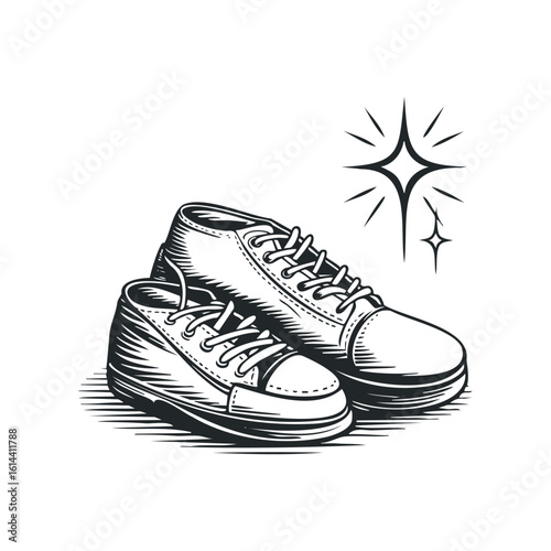 Hand drawn vector illustration of stylish sneakers with shine effect