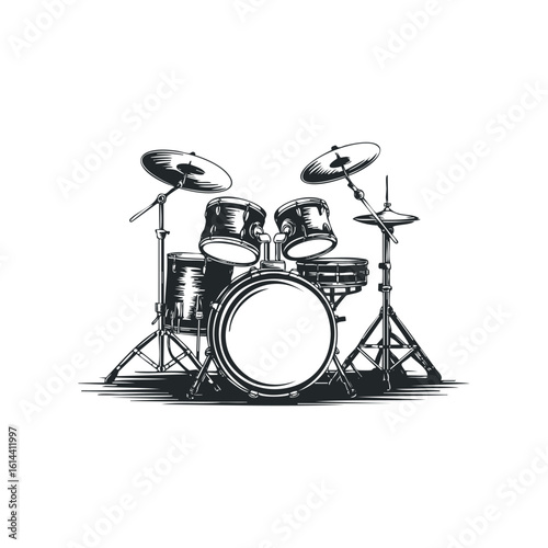 Hand drawn drum set illustration on white background for music lovers
