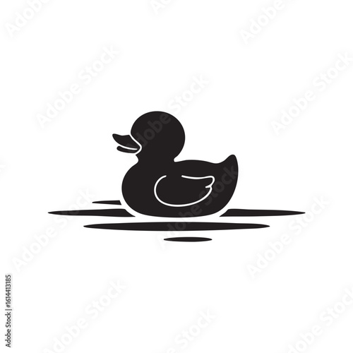 Silhouette of a cute duck calmly floating on still water, ideal for nature, pond, or wildlife themes