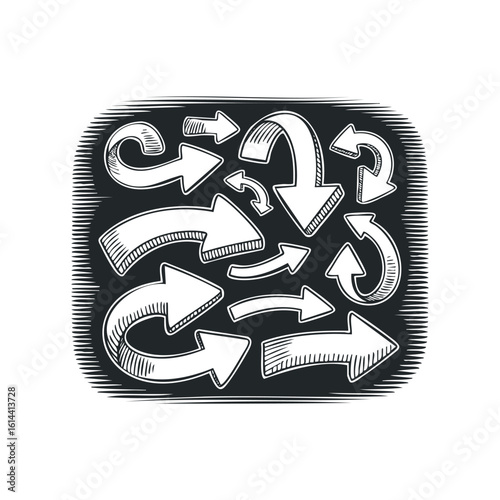 Hand drawn vector arrows in various directions
