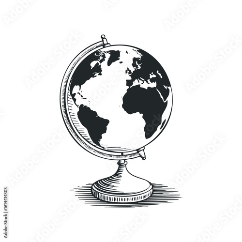 Detailed hand drawn vector illustration of a vintage globe