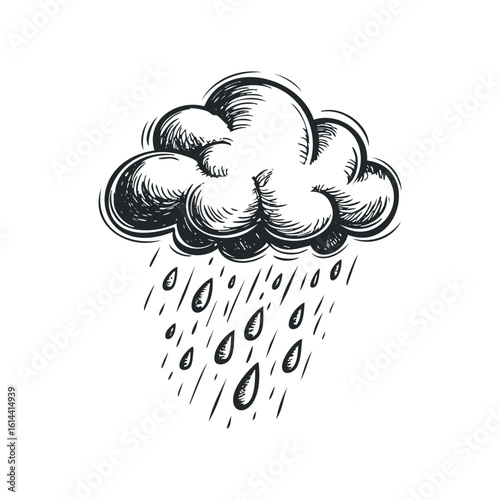 Rain cloud illustration with raindrops in a hand drawn style