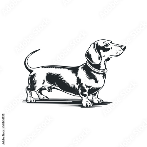 Hand drawn dachshund illustration in a playful stance