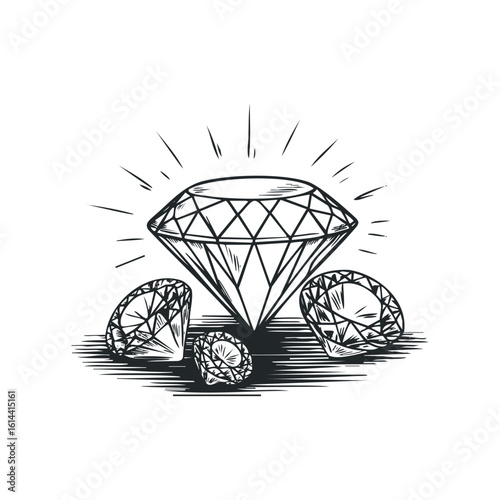 Hand drawn vector illustration of sparkling diamonds in a cluster