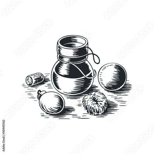 Hand drawn vector of traditional instruments on a table