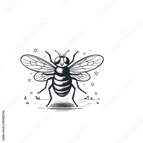 Hand drawn vector illustration of a bee in nature environment