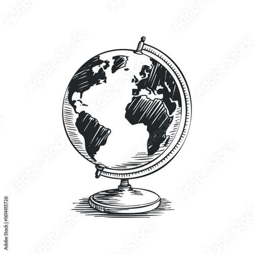 Hand drawn globe illustration showcasing continents and oceans