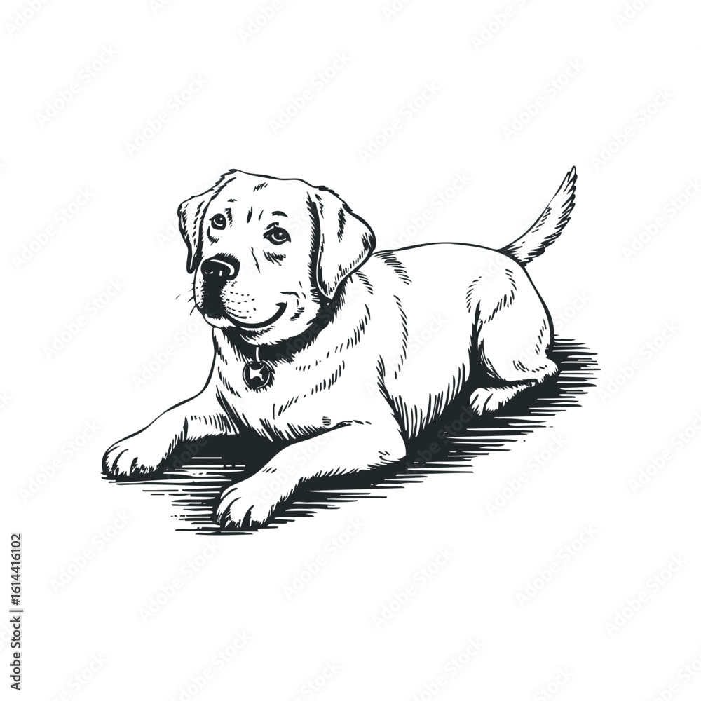 Fototapeta premium Cute hand drawn vector illustration of a playful dog laying down