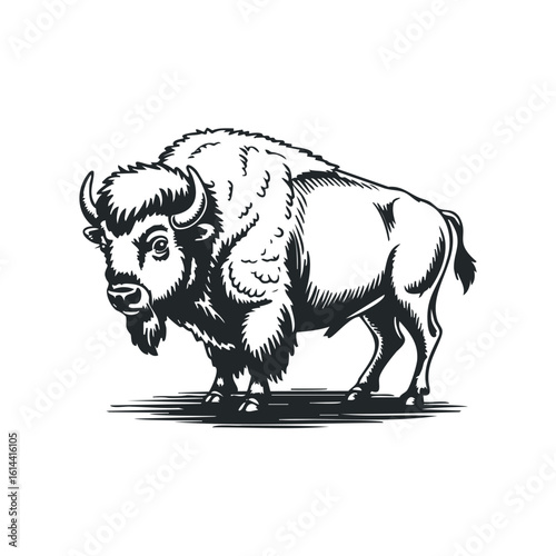Hand drawn vector illustration of a bison in a natural pose