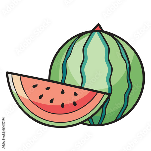 Vibrant Cartoon Watermelon Slice and Whole Fruit: Summertime Refreshment  vector Illustration