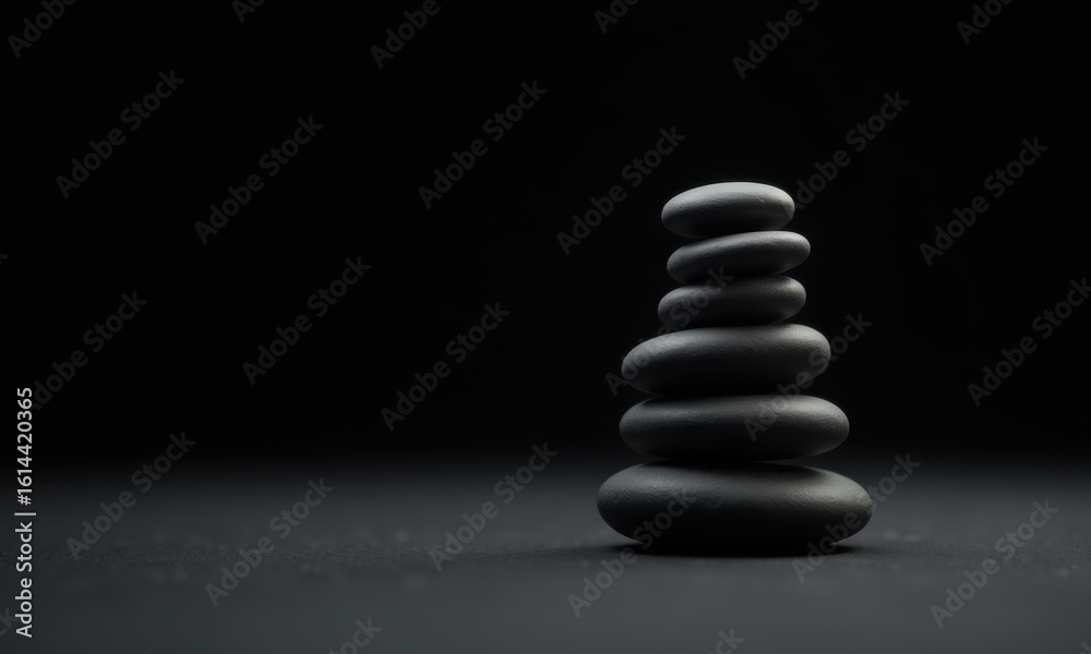 Fototapeta premium Zen Balance: Stacked Pebbles on Dark Background