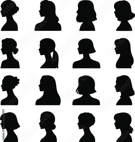 Diverse Female Hairstyles Silhouettes profile