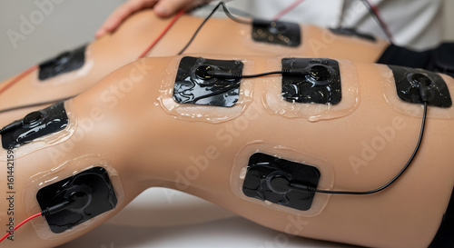 Thighs with electrodes for muscle stimulation
