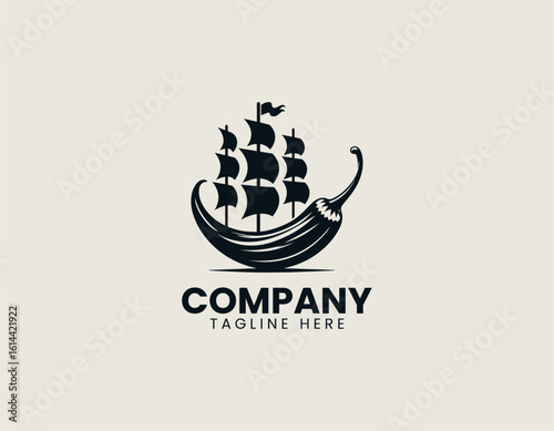 Whimsical red chili pepper shaped like a sailing ship with green sails. Culinary adventure concept